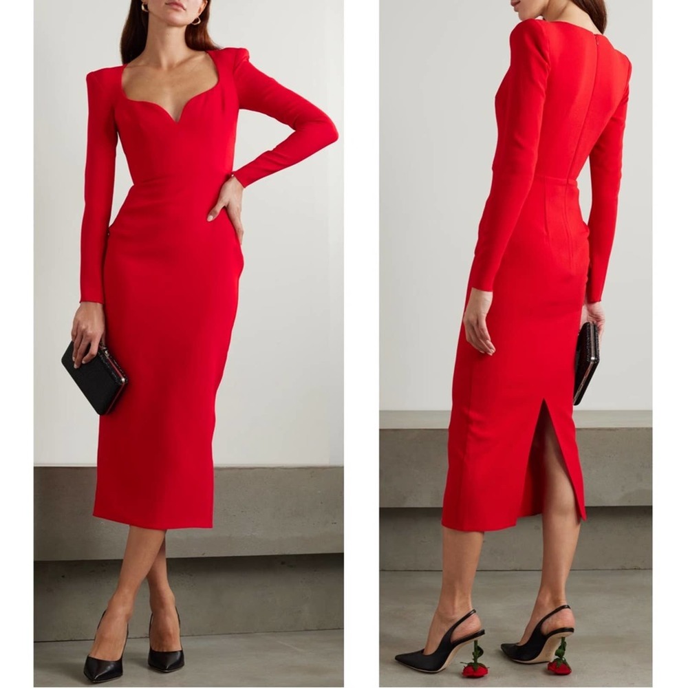 NWT Alex Perry Red Maren Stretch Crepe Sweetheart Neckline Midi Dress Size 6